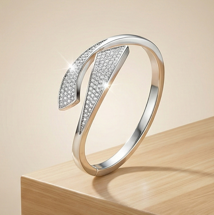 925 Sterling Silver Bypass Kada Bracelet High Polish Rhodium Finish Fine Jewellery : AGkA02145