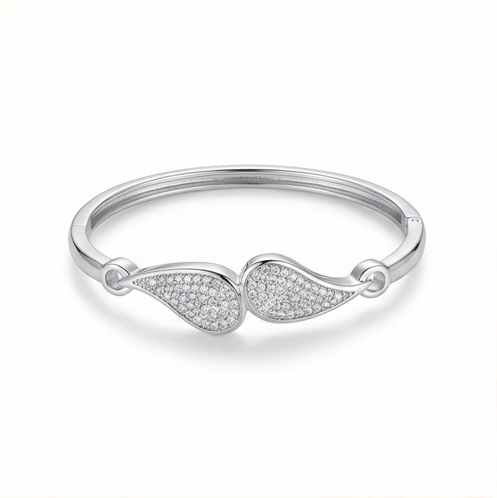 925 Sterling Silver Teardrop Motif Kada Bracelet High Polish Rhodium Finish Minimalist Jewellery : AGkA02149