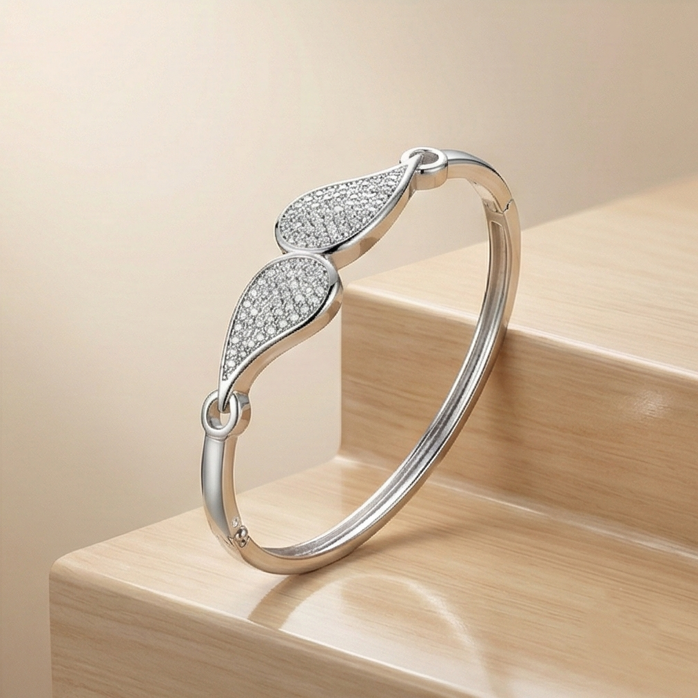 925 Sterling Silver Teardrop Motif Kada Bracelet High Polish Rhodium Finish Minimalist Jewellery : AGkA02149
