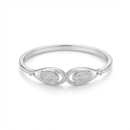 925 Sterling Silver Intersecting Loop Kada Bracelet High Polish Rhodium Finish Infinity Jewellery : AGkA02152