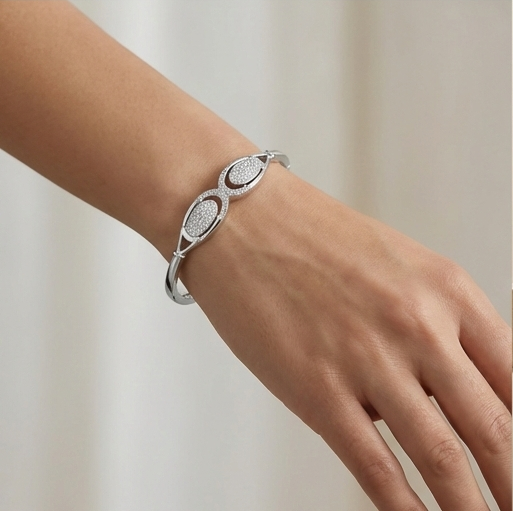 925 Sterling Silver Intersecting Loop Kada Bracelet High Polish Rhodium Finish Infinity Jewellery : AGkA02152