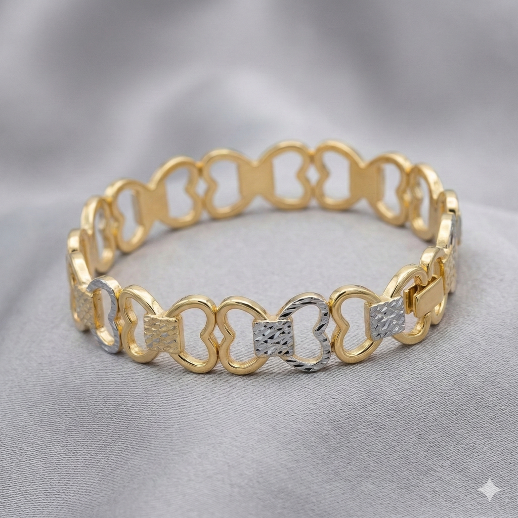 GIAME 925 Sterling Silver Two Tone Heart Link Bracelet  display picture 3