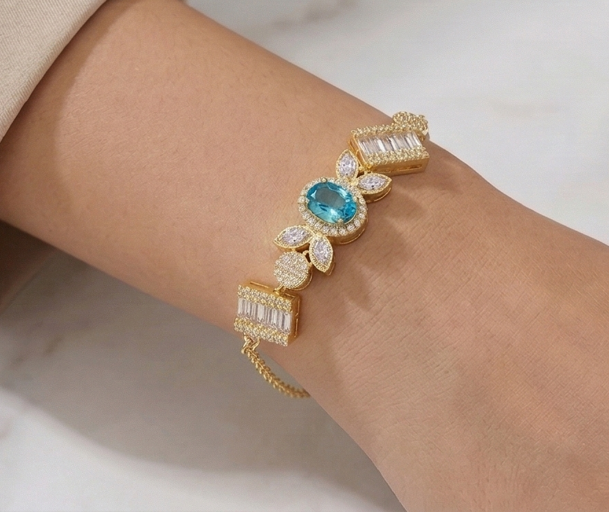 925 Sterling Silver Gold Plated Vintage Inspired Statement Chain Bracelet Premium Jewellery For Women : AGkBR02069-1