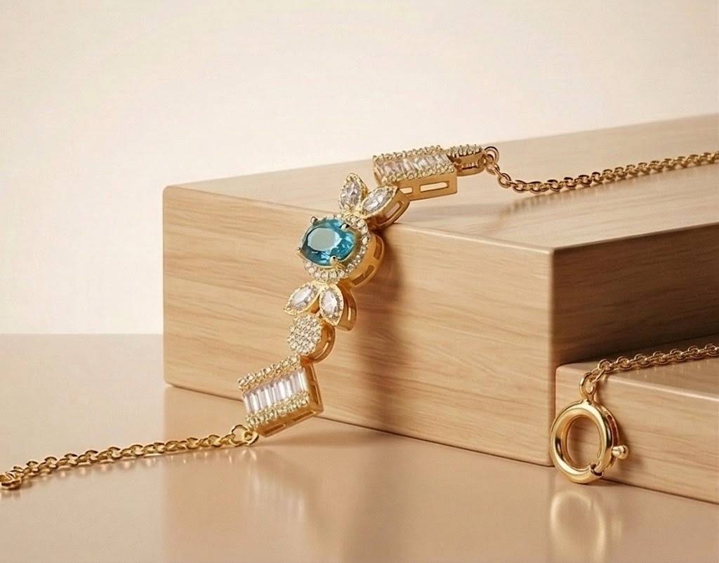 925 Sterling Silver Gold Plated Vintage Inspired Statement Chain Bracelet Premium Jewellery For Women : AGkBR02069-1