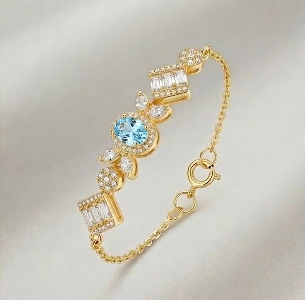 925 Sterling Silver Gold Plated Vintage Inspired Statement Chain Bracelet Premium Jewellery For Women : AGkBR02069-1