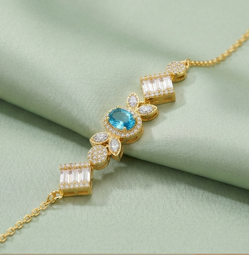 925 Sterling Silver Gold Plated Vintage Inspired Statement Chain Bracelet Premium Jewellery For Women : AGkBR02069-1