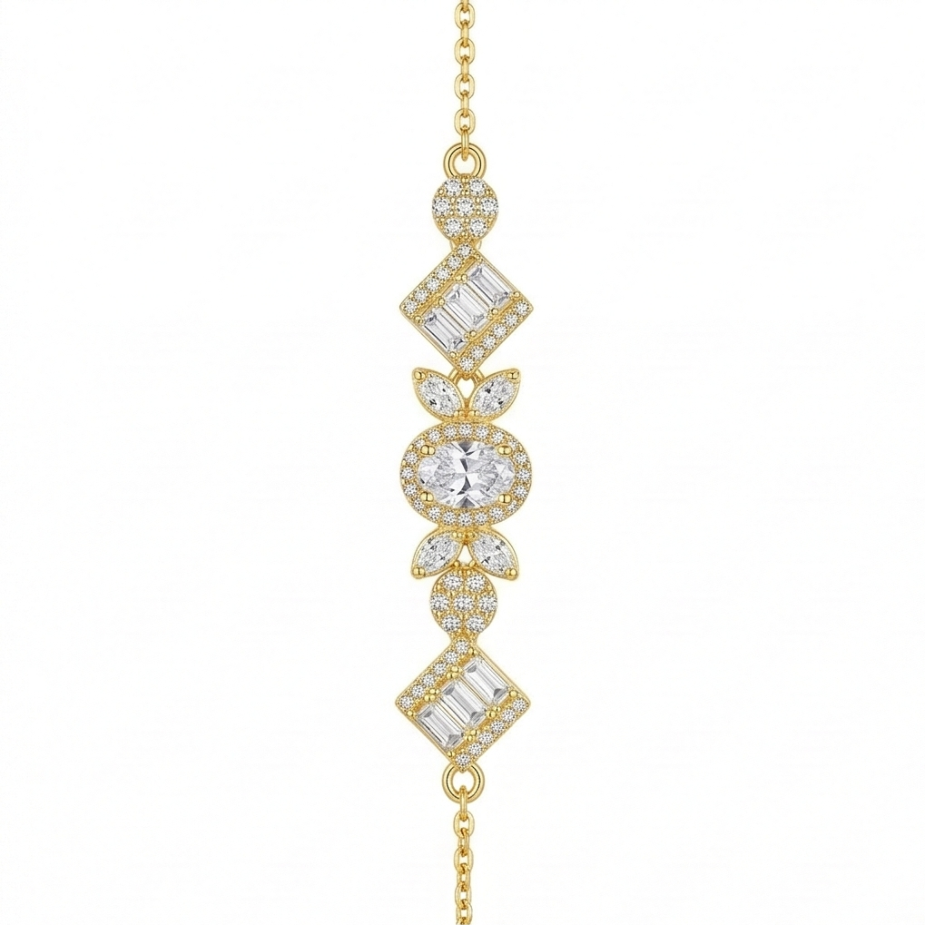 925 Sterling Silver Gold Plated Vintage Inspired Statement Chain Bracelet Premium Jewellery For Women : AGkBR02069