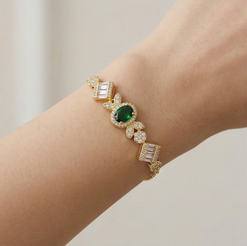 925 Sterling Silver Gold Plated Vintage Inspired Statement Chain Bracelet Premium Jewellery For Women : AGkBR02069-2