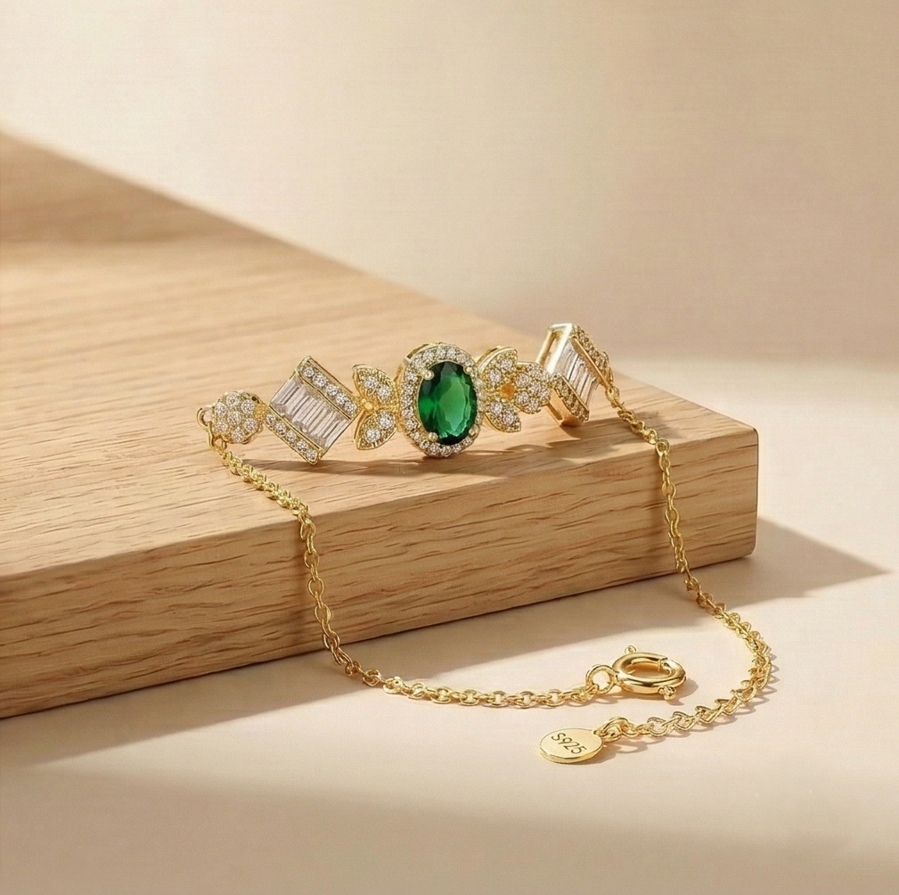 925 Sterling Silver Gold Plated Vintage Inspired Statement Chain Bracelet Premium Jewellery For Women : AGkBR02069-2