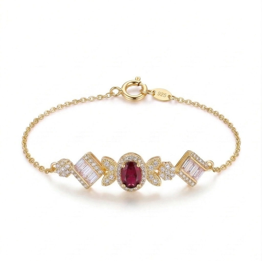 925 Sterling Silver Gold Plated Vintage Inspired Statement Chain Bracelet Premium Jewellery For Women : AGkBR02069-3