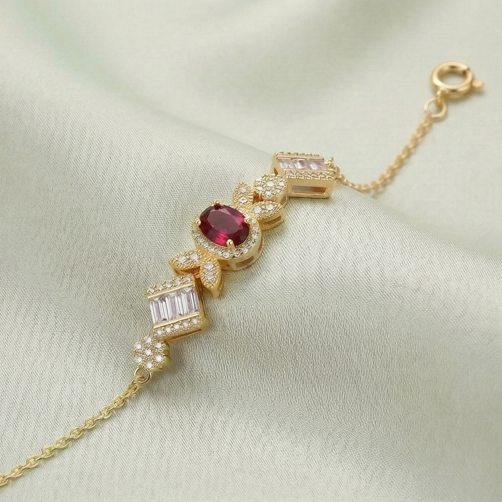 925 Sterling Silver Gold Plated Vintage Inspired Statement Chain Bracelet Premium Jewellery For Women : AGkBR02069-3