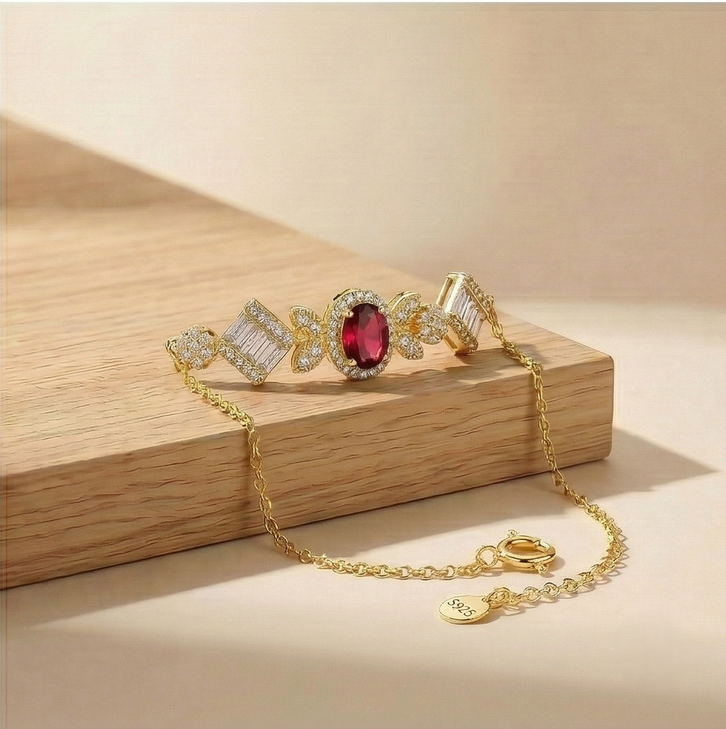 925 Sterling Silver Gold Plated Vintage Inspired Statement Chain Bracelet Premium Jewellery For Women : AGkBR02069-3