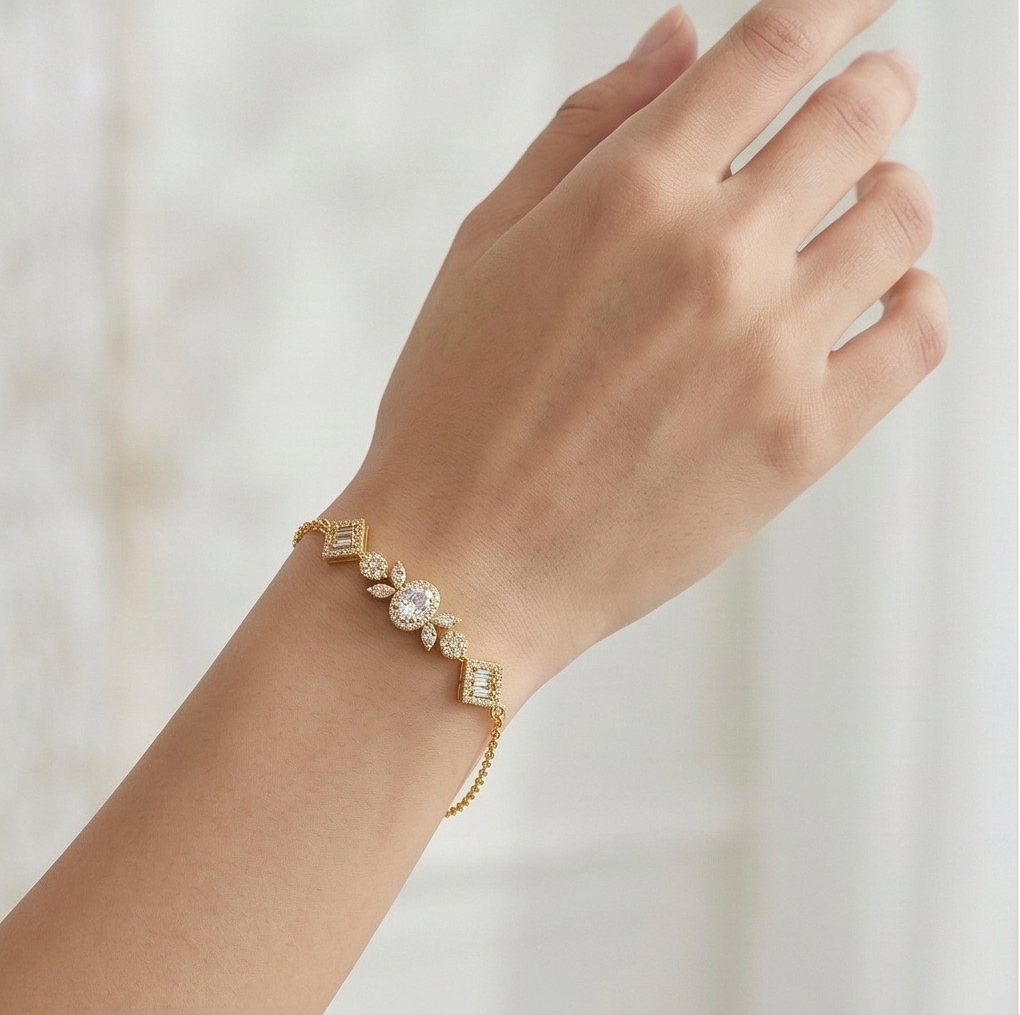 925 Sterling Silver Gold Plated Vintage Inspired Statement Chain Bracelet Premium Jewellery For Women : AGkBR02069