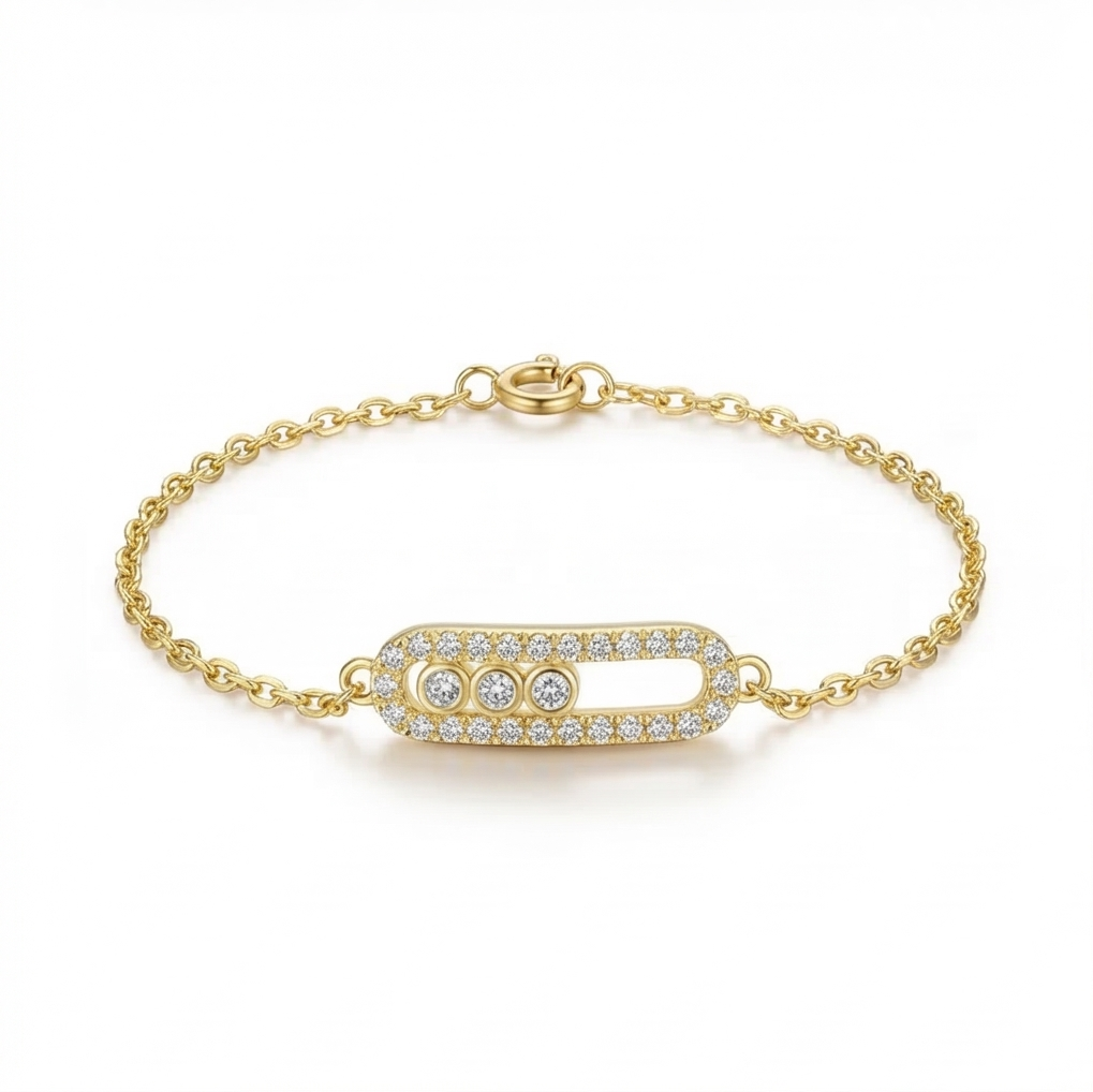 925 Sterling Silver Gold Plated Oval Halo Station Bracelet Premium Jewellery For Women : AGkBR02101