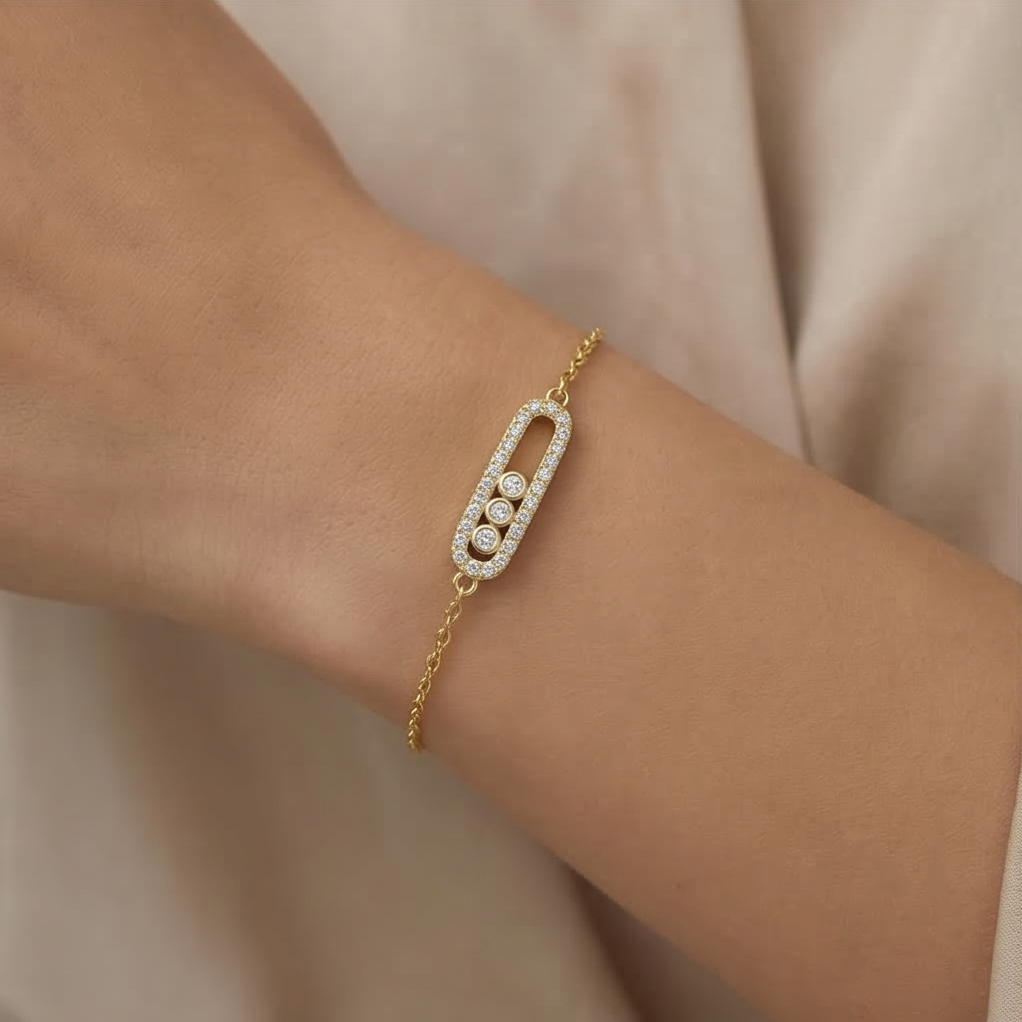 925 Sterling Silver Gold Plated Oval Halo Station Bracelet Premium Jewellery For Women : AGkBR02101