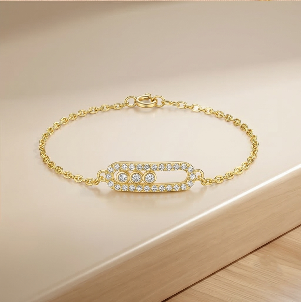 925 Sterling Silver Gold Plated Oval Halo Station Bracelet Premium Jewellery For Women : AGkBR02101