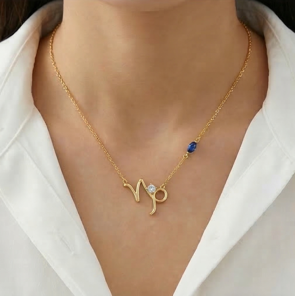 925 Sterling Silver Gold Plated Capricorn Zodiac Pendant Necklace Women'S Jewellery : AGkDK02106-1
