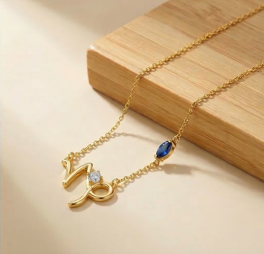 925 Sterling Silver Gold Plated Capricorn Zodiac Pendant Necklace Women'S Jewellery : AGkDK02106-1