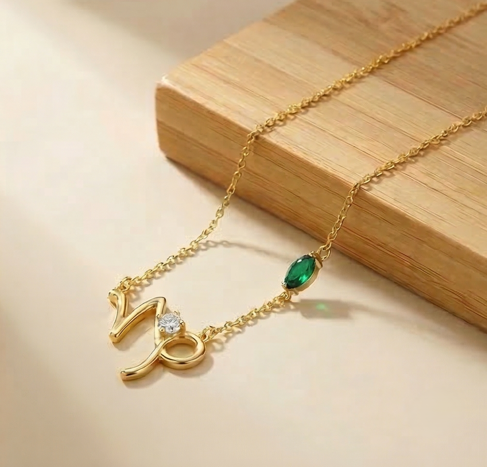 925 Sterling Silver Gold Plated Capricorn Zodiac Pendant Necklace Women'S Jewellery : AGkDK02106-2