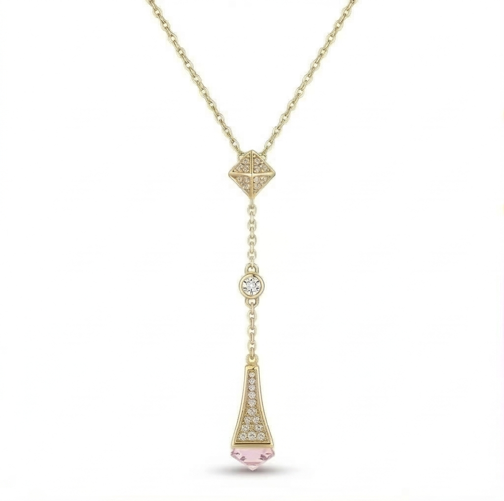 925 Sterling Silver Geometric Lariat Y-Necklace Jewellery With Gold Finish : AGkDK02109-2