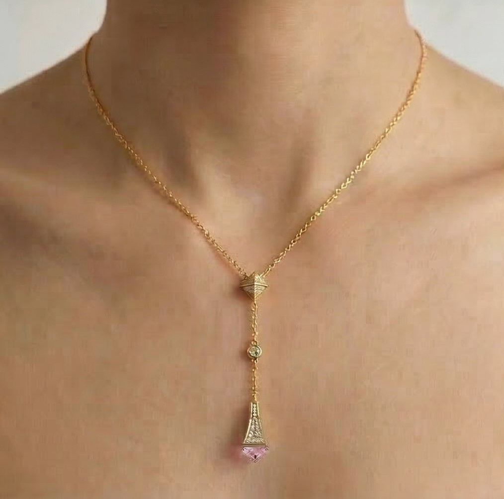 925 Sterling Silver Geometric Lariat Y-Necklace Jewellery With Gold Finish : AGkDK02109-2