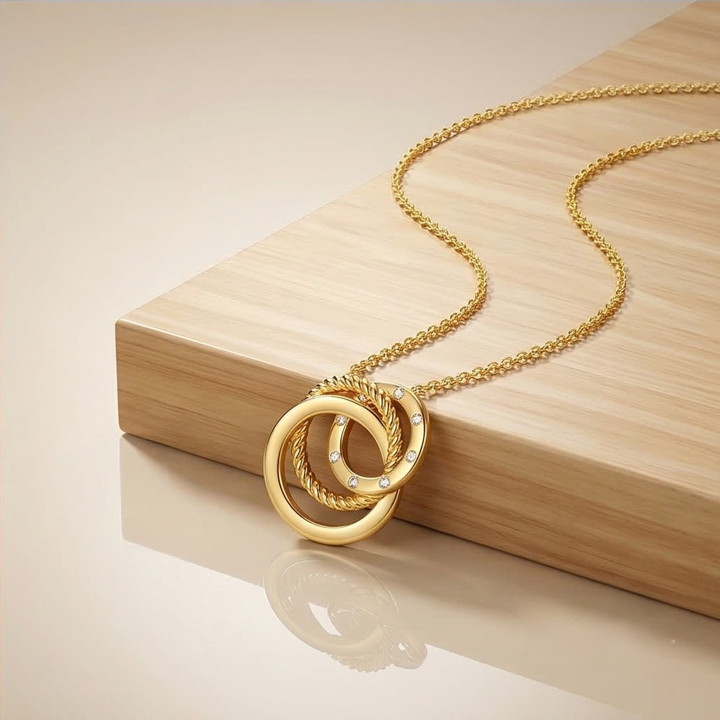 925 Sterling Silver Gold Plated Interlocking Rings Pendant Necklace Jewellery For Women : AGkDK02125