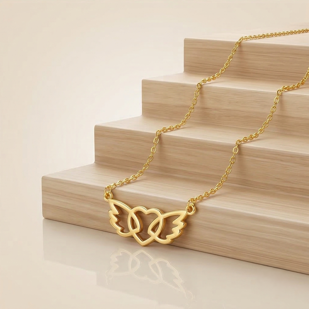 925 Sterling Silver Gold Plated Angel Wing Heart Pendant Necklace Jewellery For Girls : AGkDK02126