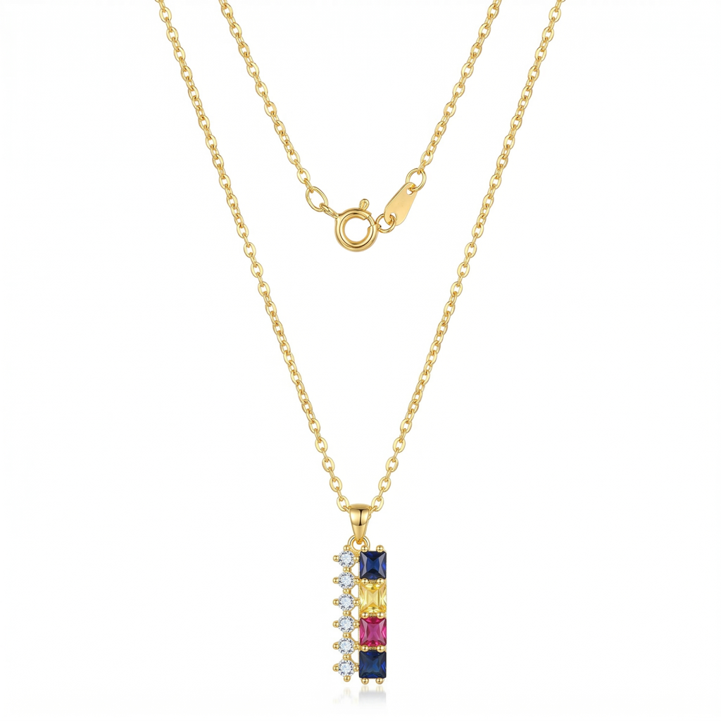 925 Sterling Silver Gold Plated Colorful Vertical Bar Pendant Necklace Jewellery For Women : AGkDK02131