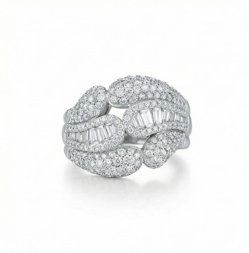 925 Sterling Silver Interlocking Dome Ring High Polish Rhodium Jewellery : AGkLR02158