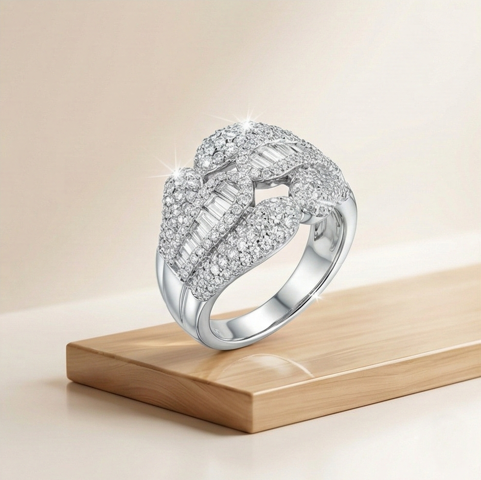 925 Sterling Silver Interlocking Dome Ring High Polish Rhodium Jewellery : AGkLR02158