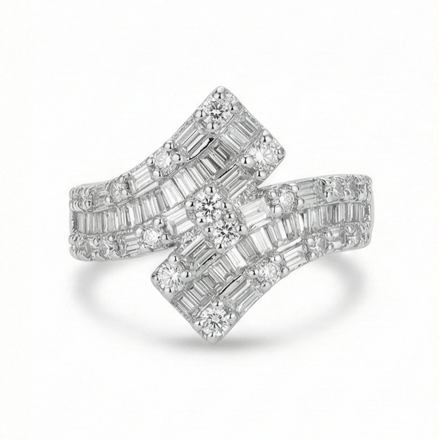 925 Sterling Silver Geometric Chevron Ring High Polish Rhodium Jewellery : AGkLR02159
