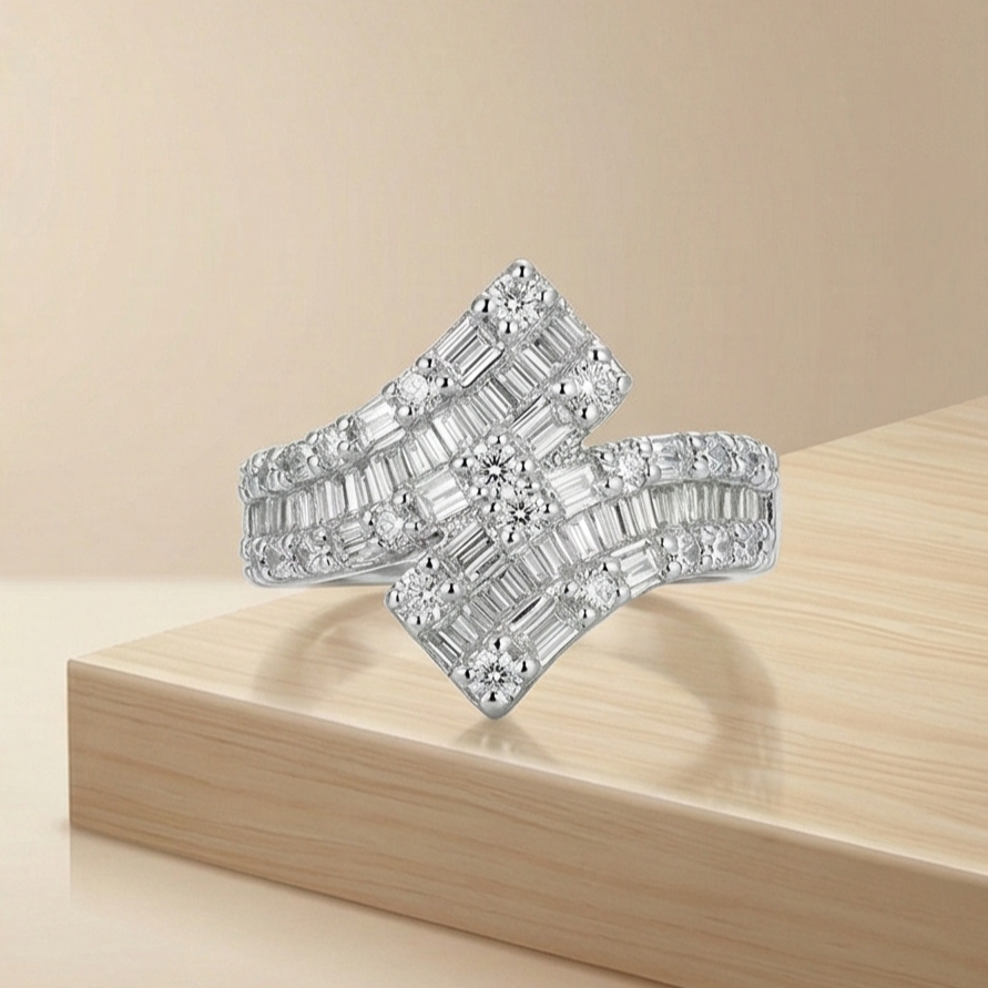 925 Sterling Silver Geometric Chevron Ring High Polish Rhodium Jewellery : AGkLR02159
