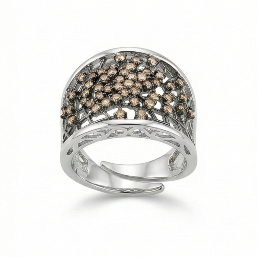 925 Sterling Silver Openwork Mesh Ring High Polish Rhodium Jewellery : AGkLR02161