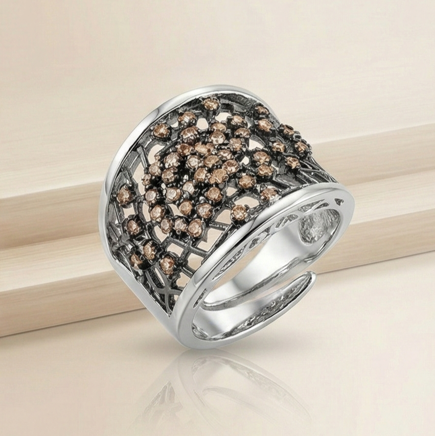 925 Sterling Silver Openwork Mesh Ring High Polish Rhodium Jewellery : AGkLR02161