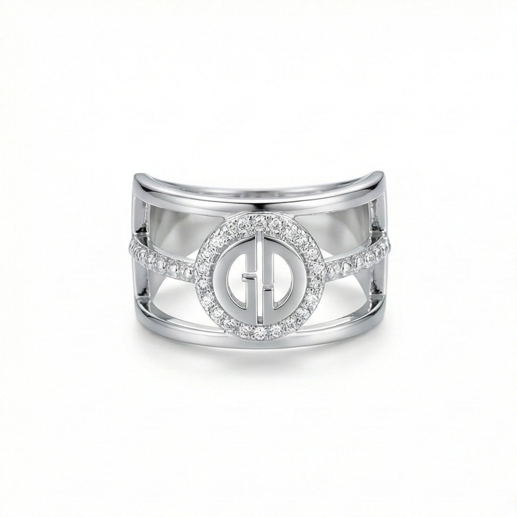 925 Sterling Silver Wide Cutout Geometric Ring High Polish Rhodium Finish Contemporary Jewellery : AGkLR02168-1
