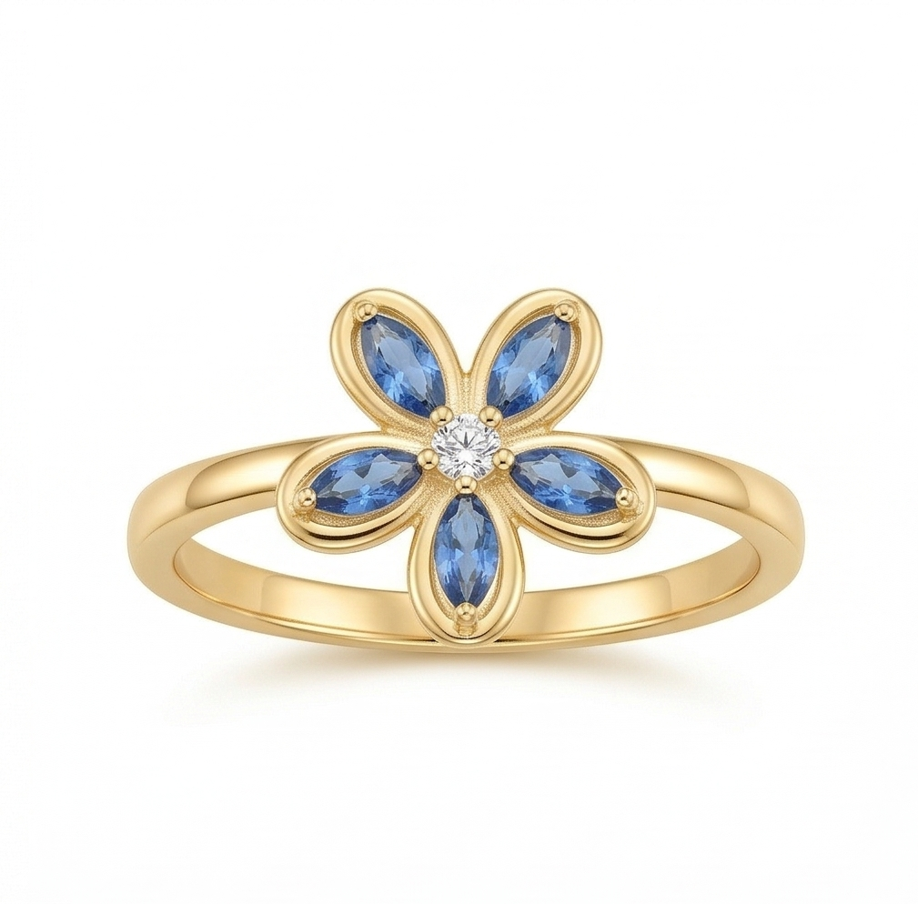 925 Sterling Silver Floral Ring Yellow Gold Finish Jewellery For Women : AGkLR02179-3