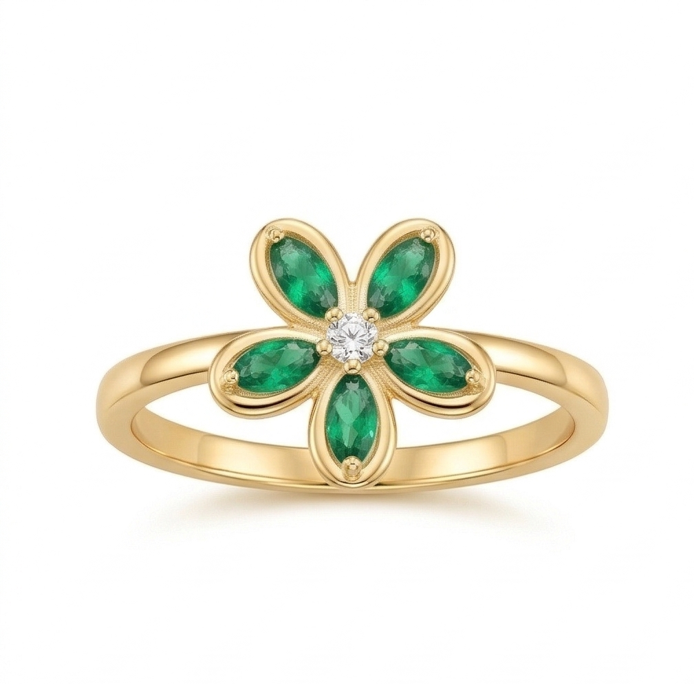 925 Sterling Silver Floral Ring Yellow Gold Finish Jewellery For Women : AGkLR02179-4