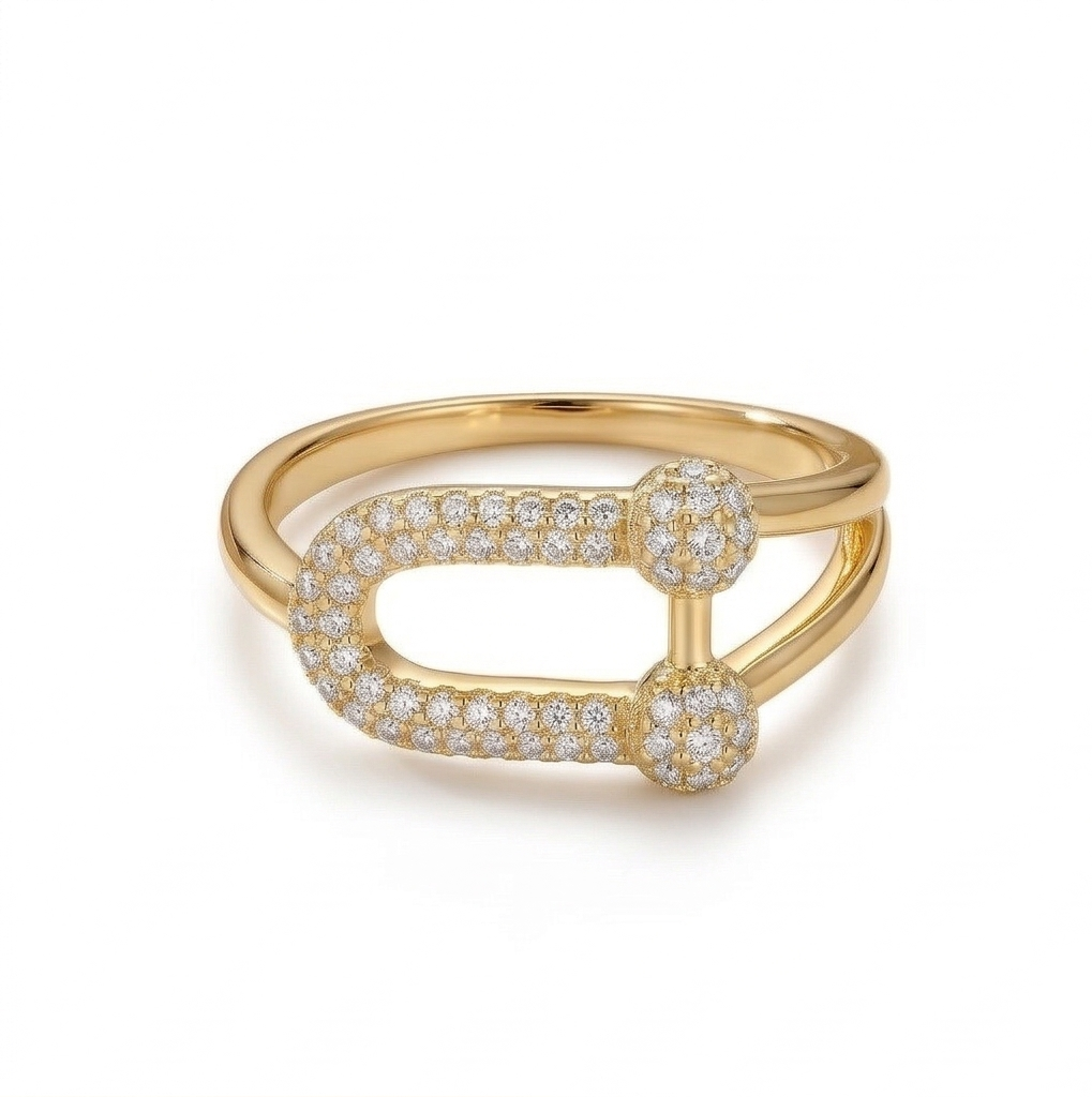 925 Sterling Silver U-Link Statement Ring With Yellow Gold Finish Contemporary Women'S Jewellery : AGkLR02187