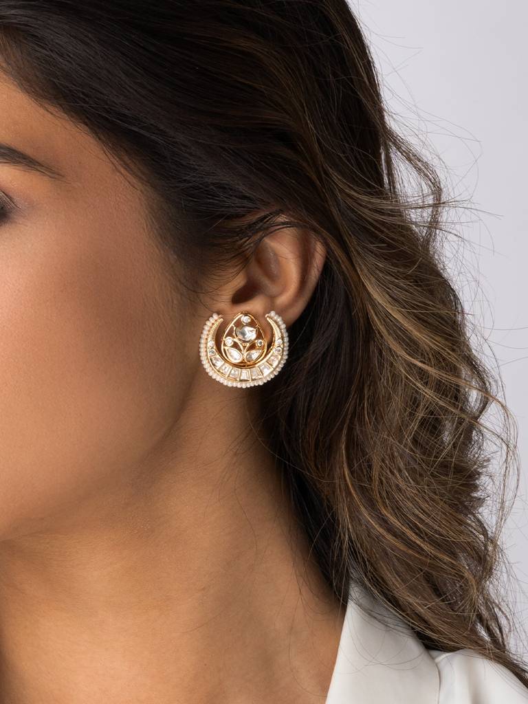 Stone Pearl Crescent Earrings : AHA0114ER