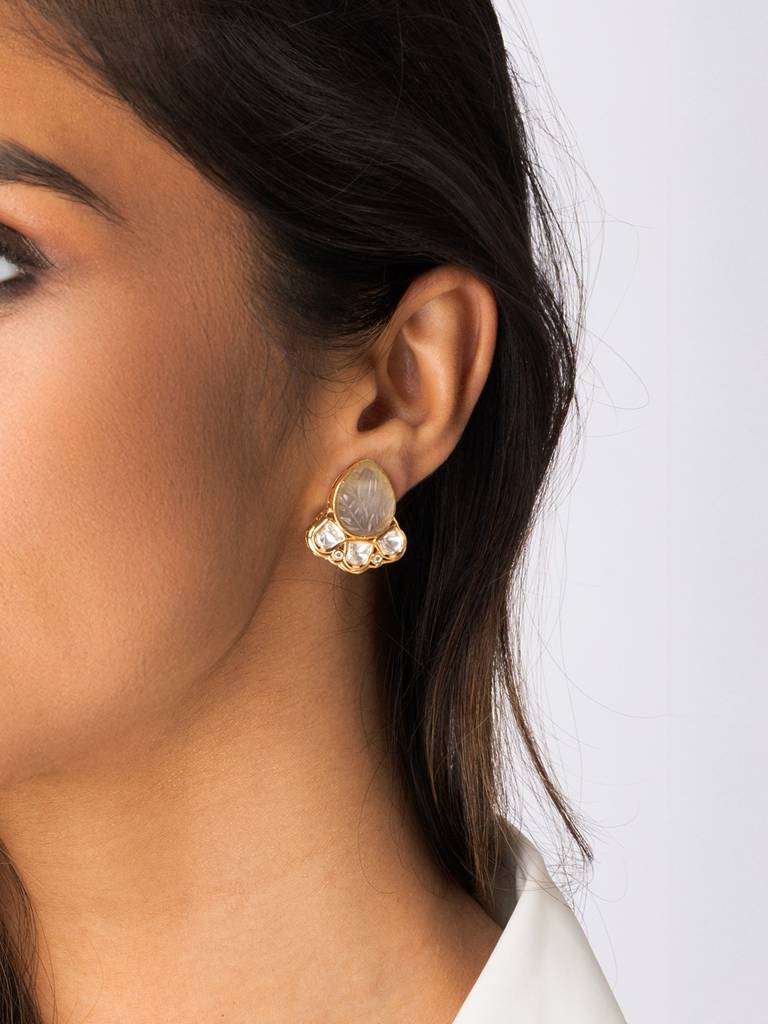 Crescent Stone Stud Earrings : AHA0124ER