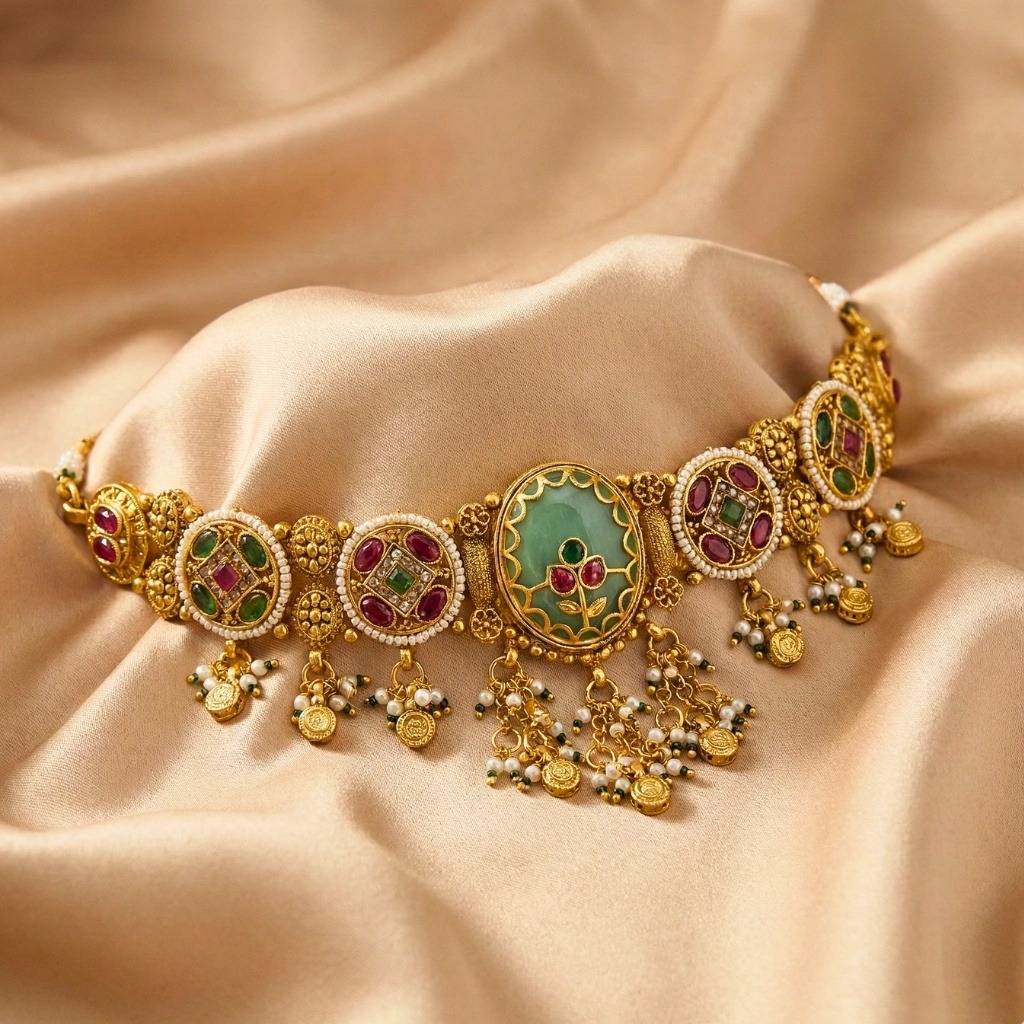 Rajwadi Stone Dangling Choker Set : AKN040