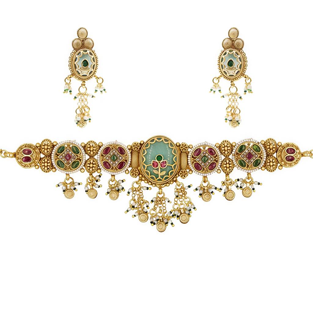 Rajwadi Stone Dangling Choker Set : AKN040