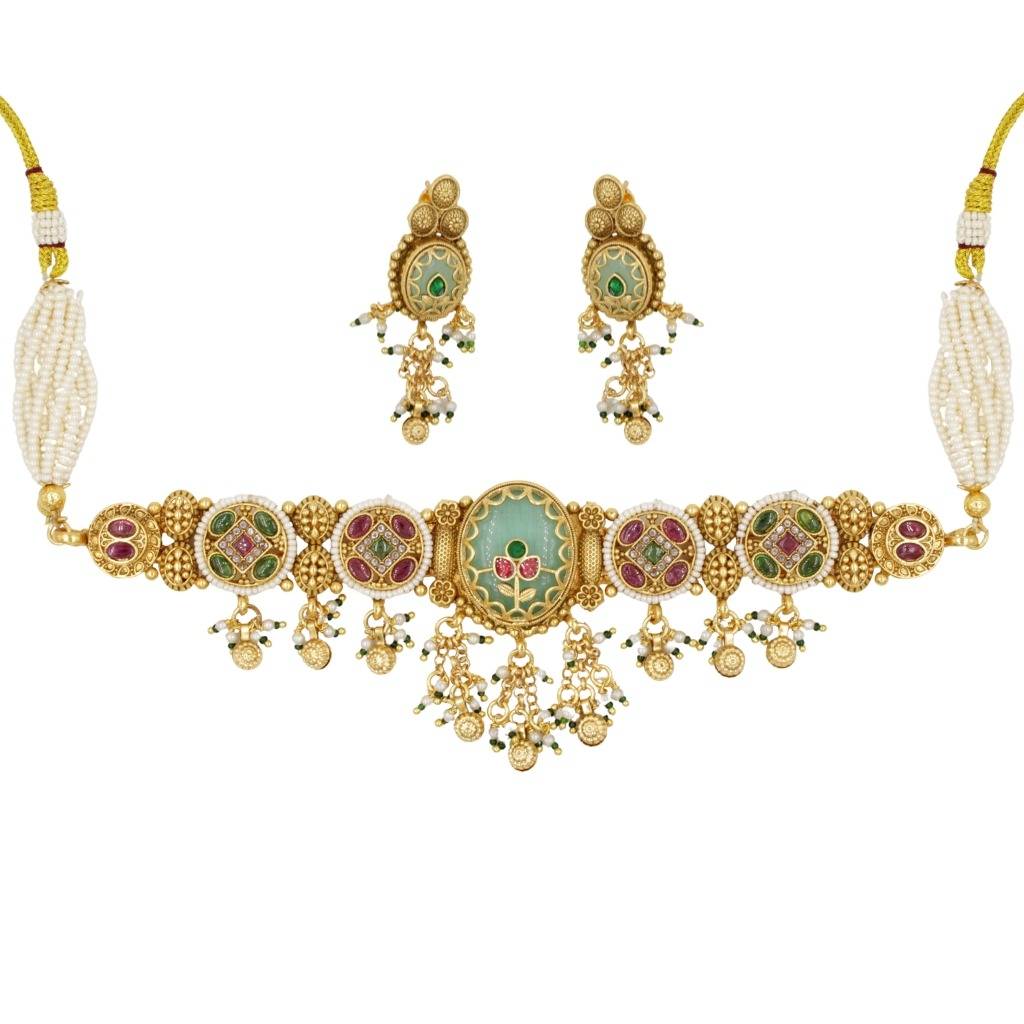 Rajwadi Stone Dangling Choker Set : AKN040