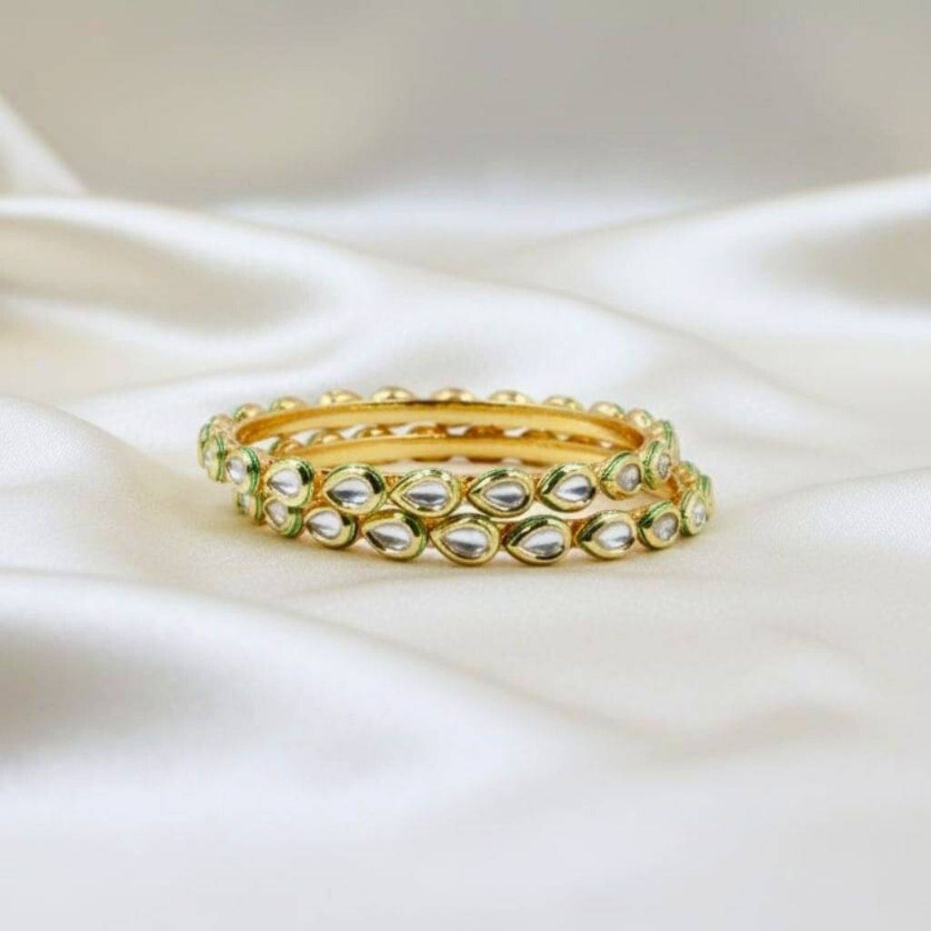 Meenakari Kundan Almond Shaped Slide Bangles, Set Of 2 : AKB048
