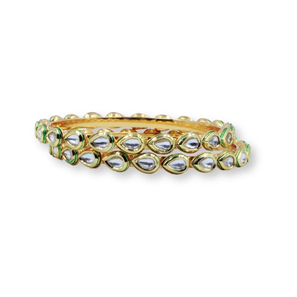 Meenakari Kundan Almond Shaped Slide Bangles, Set Of 2 : AKB048
