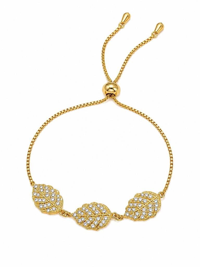 18K Gold Plated Cz Leaf Charm Adjustable Bracelet : AKBR020