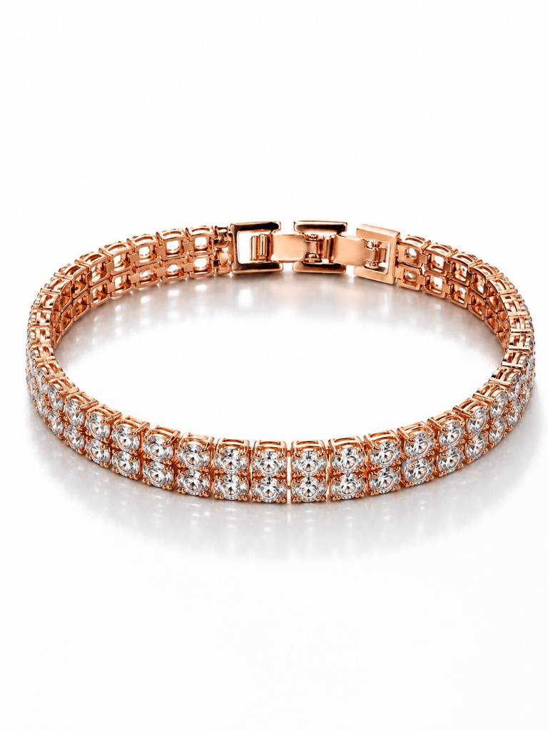 18K Rose Gold Plated Double Row Cz Tennis Bracelet : AKBR021