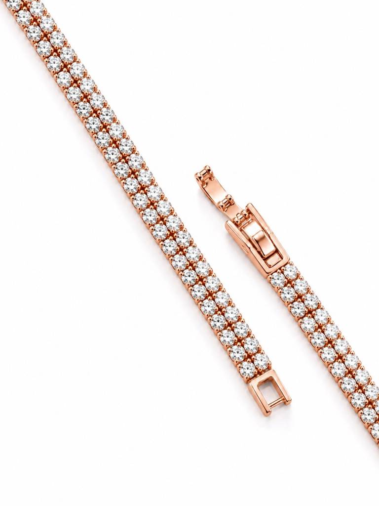 18K Rose Gold Plated Double Row Cz Tennis Bracelet : AKBR021