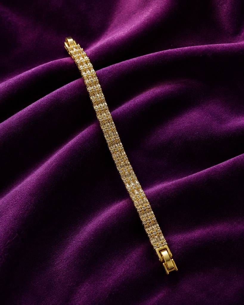 18K Gold Plated Triple Row Baguette Cz Tennis Bracelet : AKBR022