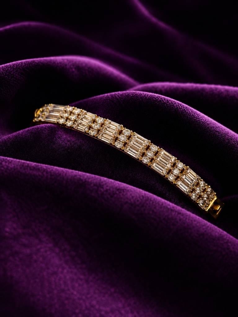 18K Gold Plated Triple Row Baguette Cz Tennis Bracelet : AKBR022